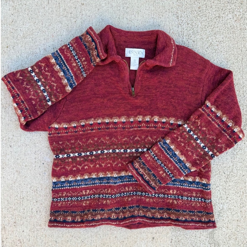 Vintage Casual Corner Annex Petite Fair Isle Quarter Zip Sweater